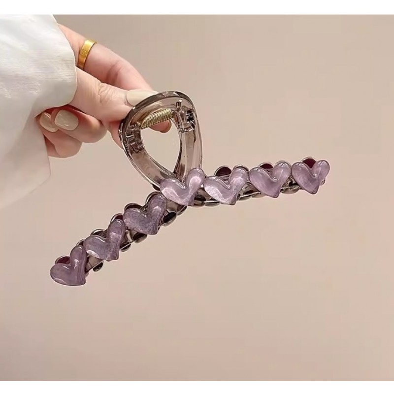 Spinka klamra do włosów z serduszkami XL 13x6 cm fioletowa SP352FIO - obrazek 2