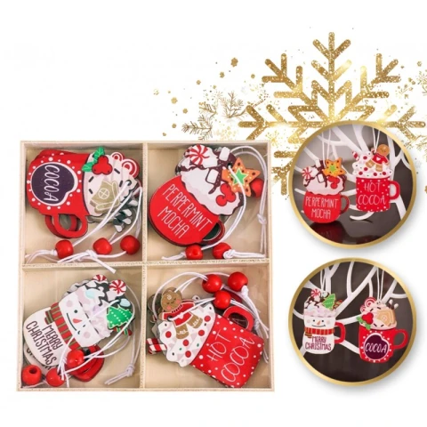 Zawieszki choinkowe PIERNICZKI drewniane 12 szt w opakowaniu BSN48