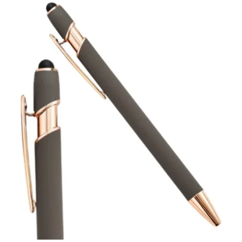 Długopis metalowy, tusz czarny, touch pen soft touch szary DL05
