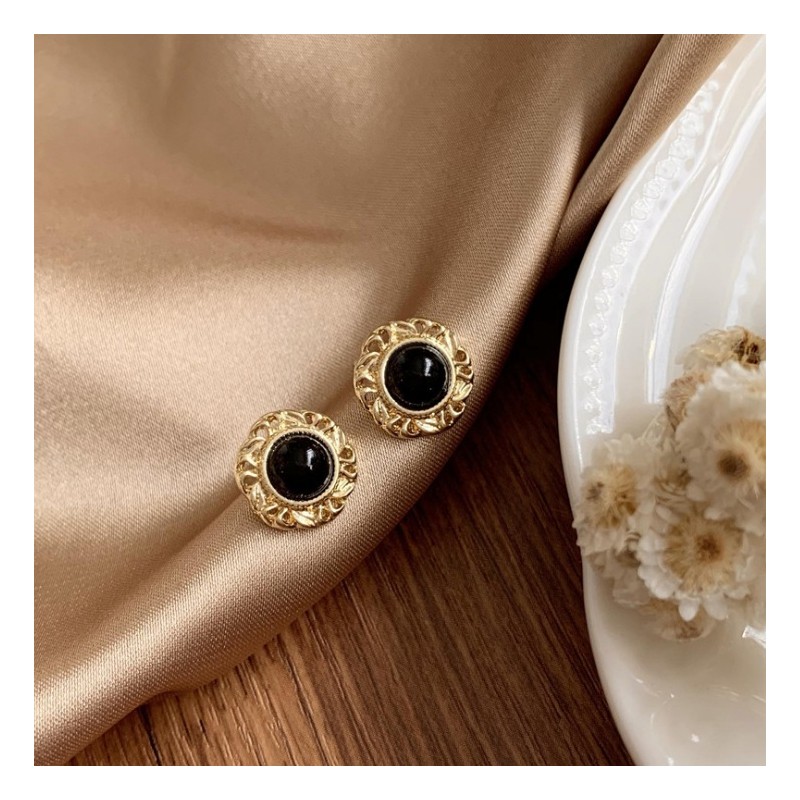 KOLCZYKI sztyfty z czarnym oczkiem K1519 - obrazek 2