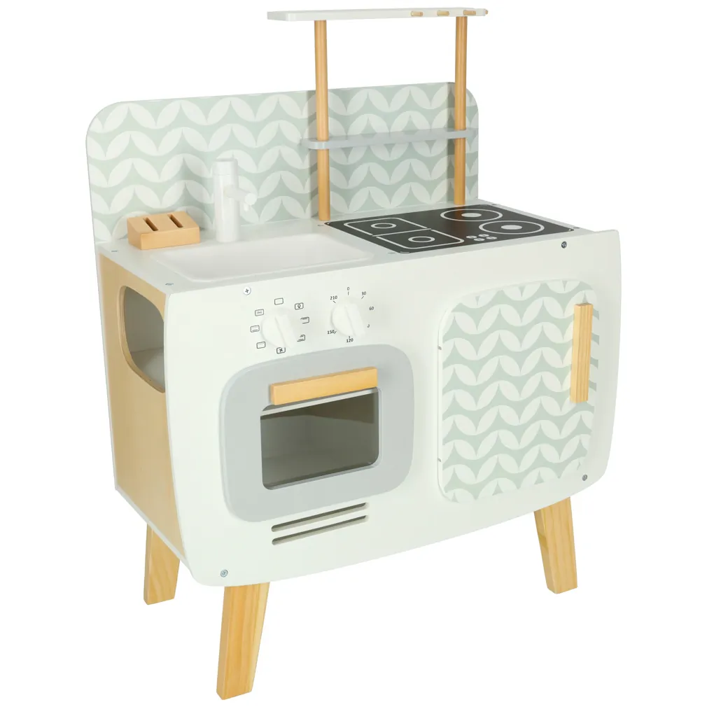 Drewniana kuchnia dla dzieci retro beżowa 73 cm z akcesoriami - obrazek 4