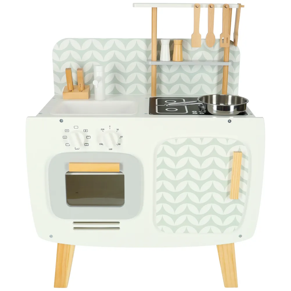 Drewniana kuchnia dla dzieci retro beżowa 73 cm z akcesoriami - obrazek 5
