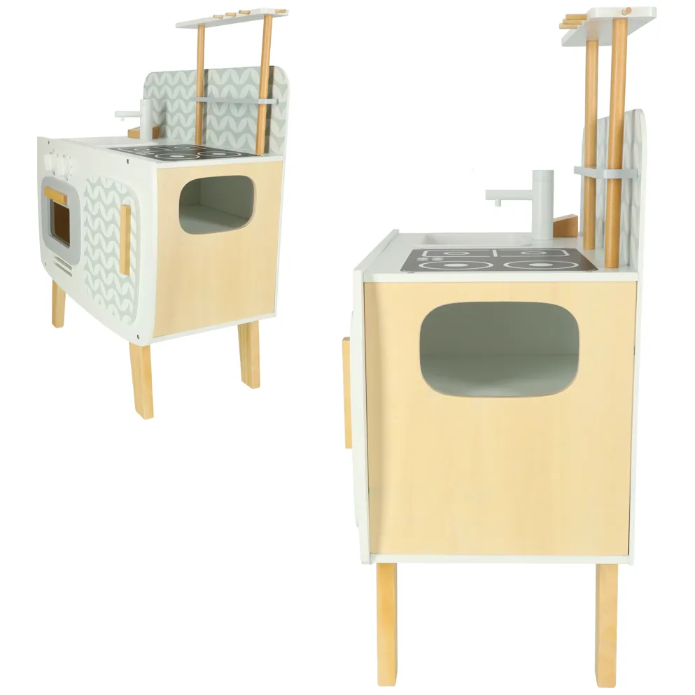 Drewniana kuchnia dla dzieci retro beżowa 73 cm z akcesoriami - obrazek 9