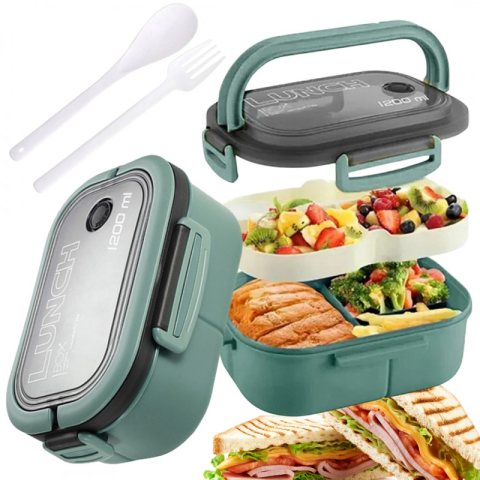 Śniadaniówka LUNCH BOX ze sztućcami 21 x 14,5 x 8cm mięta PJM44M