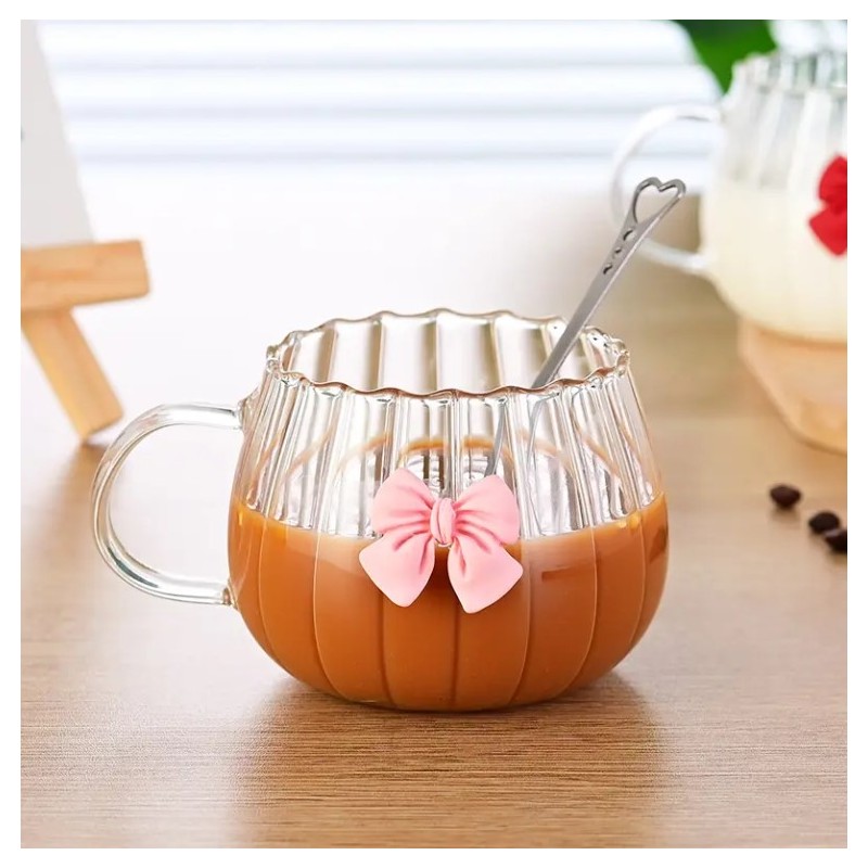 Szklanka ryflowana tulips z kokardką do kawy, drinków 1szt 350ml SZK158 - obrazek 4