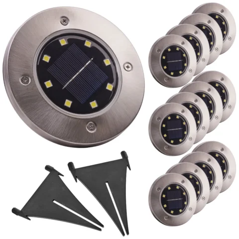 Lampy ogrodowe solarne najazdowe gruntowe czujnik 8LED 12szt. zimny biały
