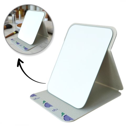 Lusterko kosmetyczne z ekoskóry, otwierane, stojące duże, tulipany 15 x 20 cm L22