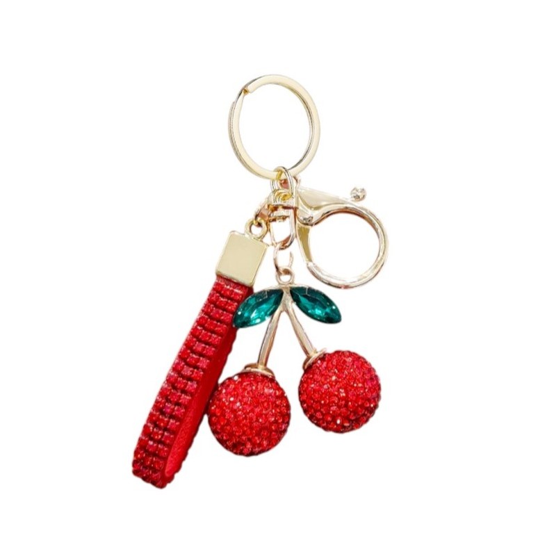 Brelok do kluczy czerwone WISIENKI z CYRKONIAMI złoty BRL365