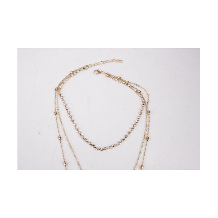 NASZYJNIK CHOKER TRZYCZĘŚCIOWY Z PEREŁKĄ I KRYSZTAŁKAMI N546