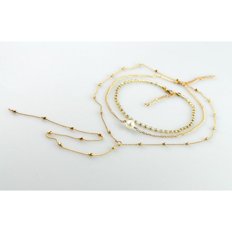 NASZYJNIK CHOKER TRZYCZĘŚCIOWY Z PEREŁKĄ I KRYSZTAŁKAMI N546 - obrazek 4