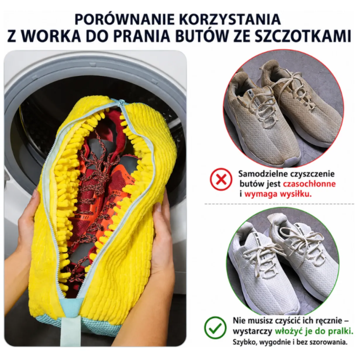 Żółty worek do prania butów z mikrofibry - ochraniacz do pralki i suszenia - obrazek 3