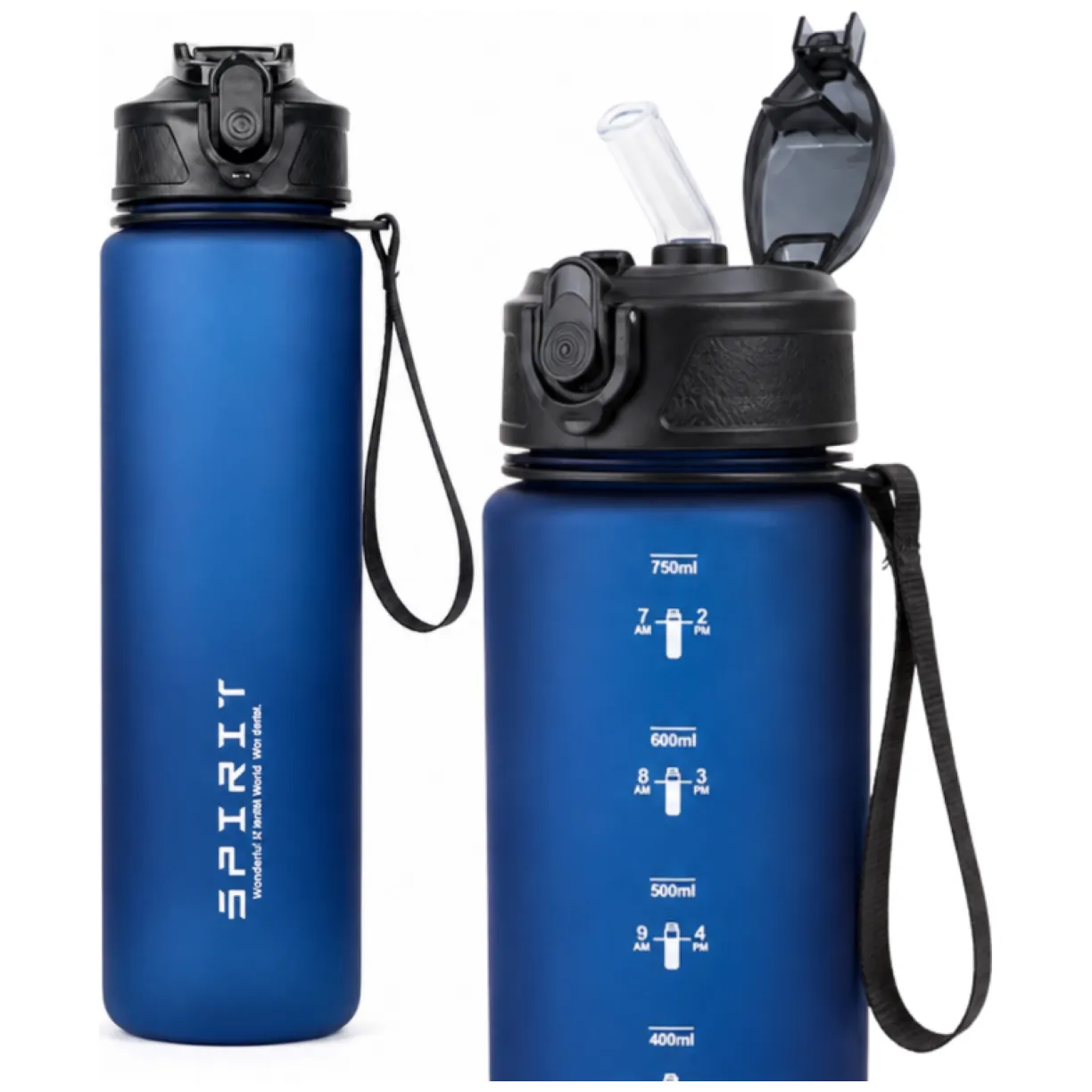Butelka na wodę, sportowy bidon z miarką 750ML, matowy granat - obrazek 2
