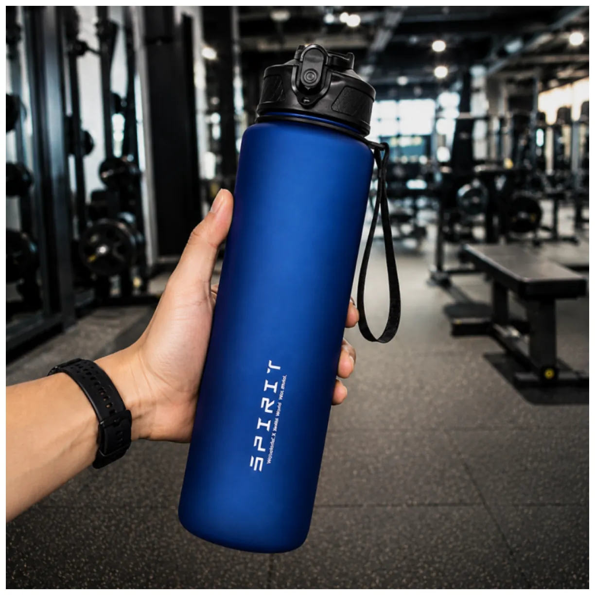 Butelka na wodę, sportowy bidon z miarką 750ML, matowy granat - obrazek 3