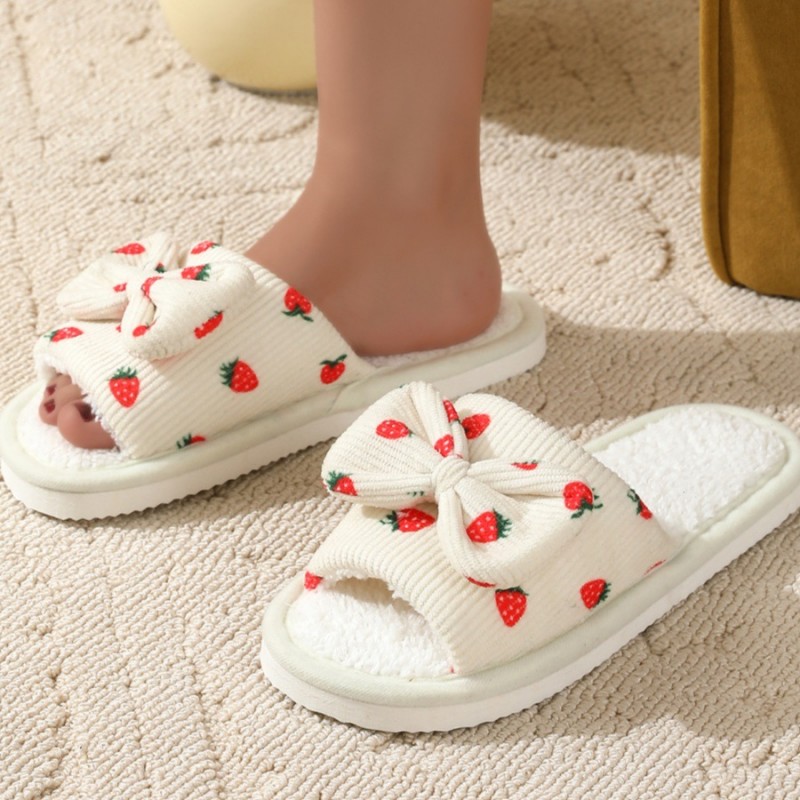 Kapcie ocieplane z kokardą, TRUSKAWKI, antypoślizgowe PAN04R38, rozmiar 38 - obrazek 6