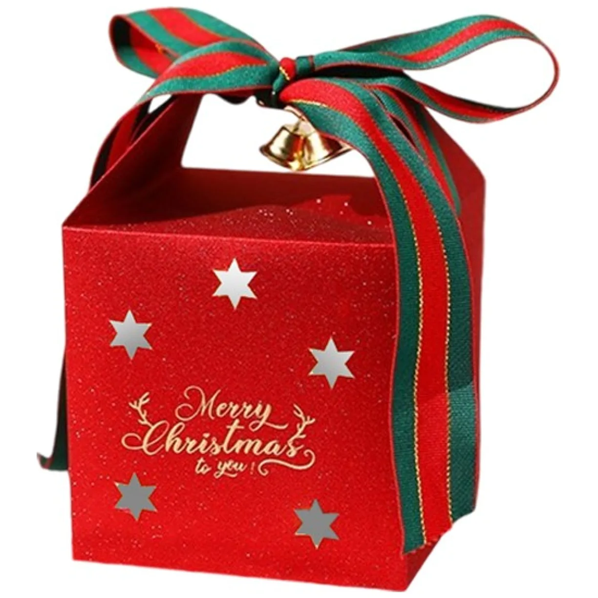 Pudełko PREZENTOWE ozdobne czerwone, MERRY CHRISTMAS z kokardą 10x10x10 cm - obrazek 2