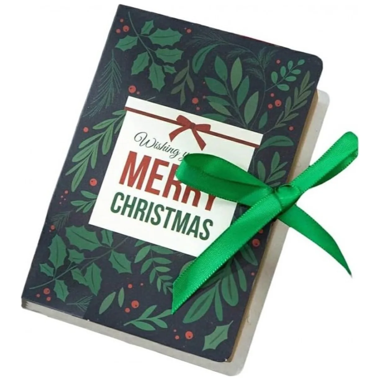 Pudełko PREZENTOWE ozdobne zielone, MERRY CHRISTMAS z kokardą 13x9x4,5 cm - obrazek 4