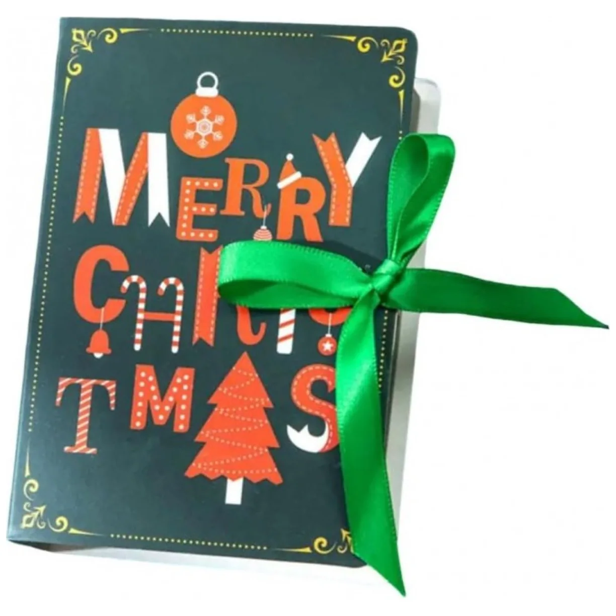 Pudełko PREZENTOWE ozdobne zielone, MERRY CHRISTMAS z kokardą 13x9x4,5 cm - obrazek 3