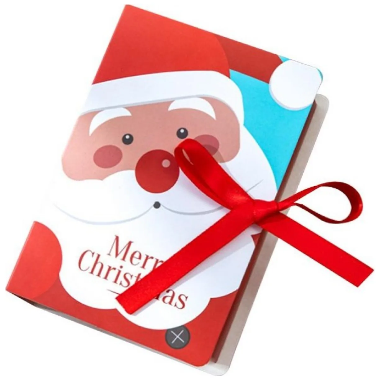 Pudełko PREZENTOWE ozdobne czerwone z Mikołajem, MERRY CHRISTMAS z kokardą 13x9x4,5 cm - obrazek 7