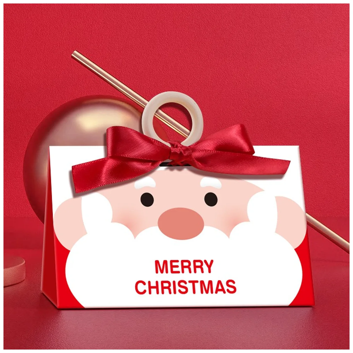 Pudełko PREZENTOWE ozdobne czerwone, MERRY CHRISTMAS z kokardą 17x10x8,5 cm - obrazek 2