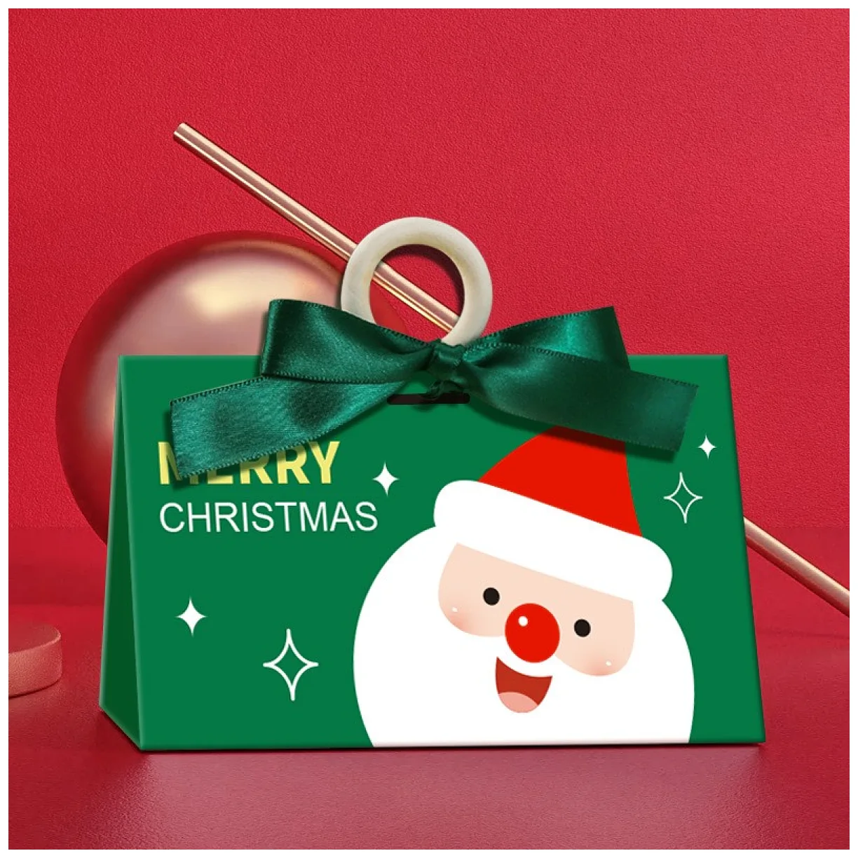 Pudełko PREZENTOWE ozdobne zielone, MERRY CHRISTMAS z kokardą 17x10x8,5 cm - obrazek 2