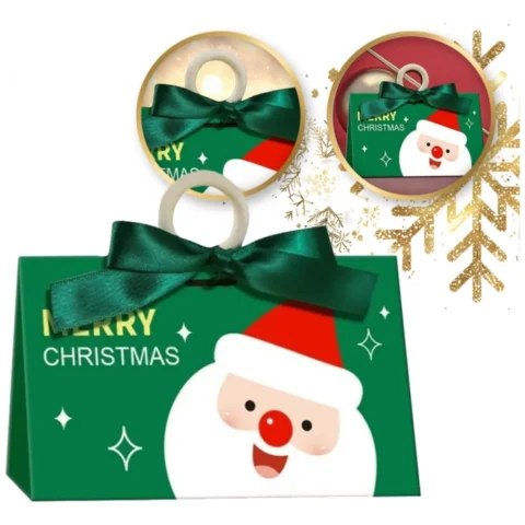 Pudełko PREZENTOWE ozdobne zielone, MERRY CHRISTMAS z kokardą 17x10x8,5 cm