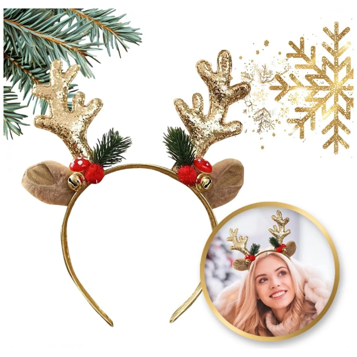 Świąteczna opaska do włosów z uszkami i rogami Renifer