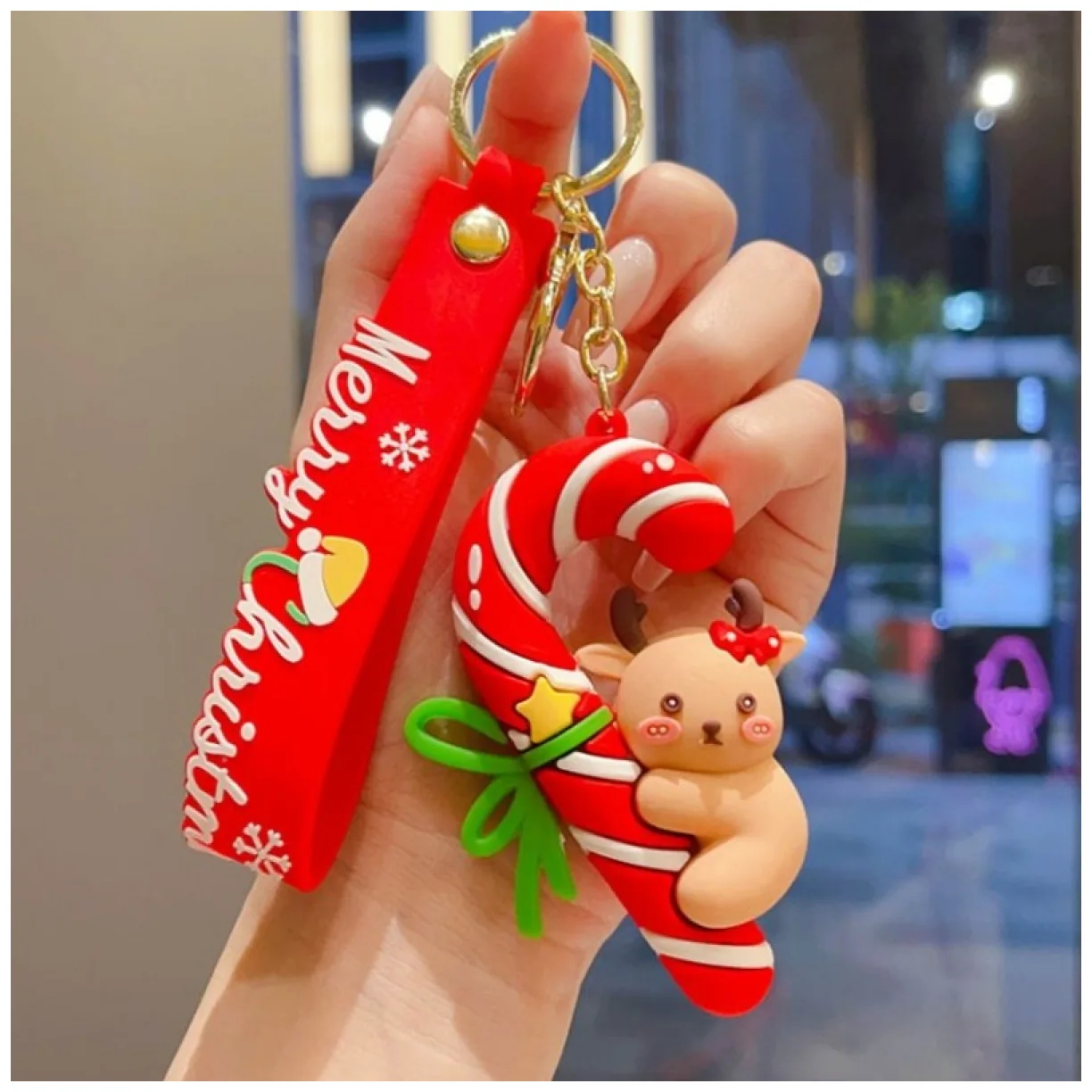 Brelok do kluczy świąteczny Lizak z kokardką i reniferem, CHRISTMAS - obrazek 2