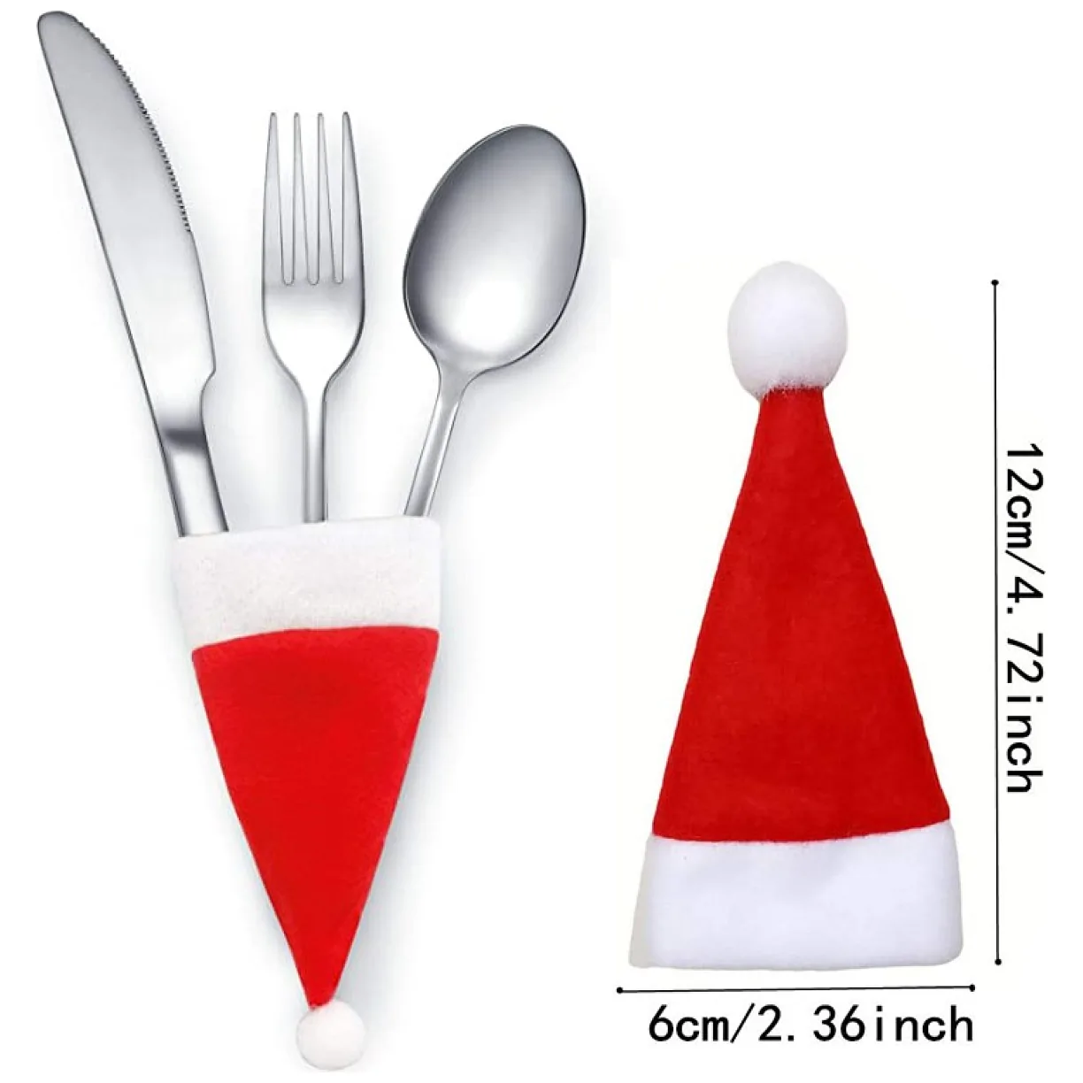Pokrowiec, etui na sztućce Boże Narodzenie Czapka Mikołaja 12cm x 6cm 1szt - obrazek 4