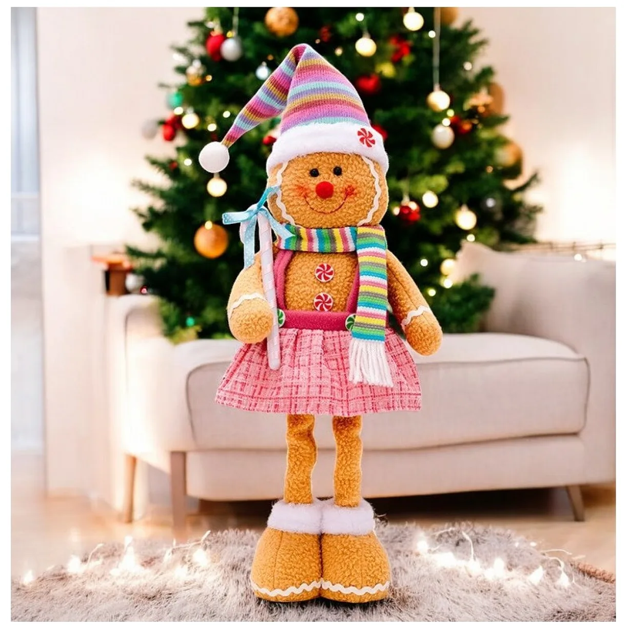 Figurka Pani Pierniczek teleskopowe nogi BOŻE NARODZENIE 52cm Z PLUSZU - obrazek 2