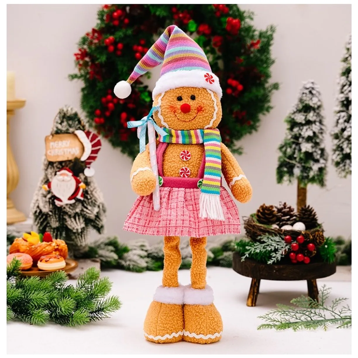 Figurka Pani Pierniczek teleskopowe nogi BOŻE NARODZENIE 52cm Z PLUSZU - obrazek 3