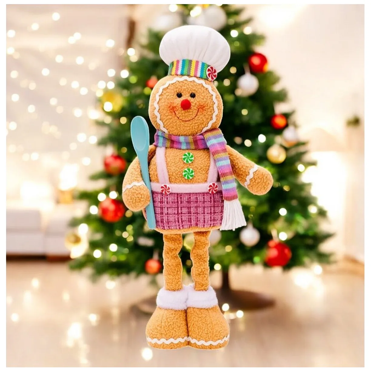 Figurka Pan Pierniczek teleskopowe nogi BOŻE NARODZENIE 52cm Z PLUSZU - obrazek 2