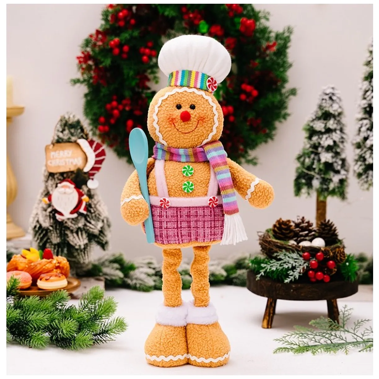 Figurka Pan Pierniczek teleskopowe nogi BOŻE NARODZENIE 52cm Z PLUSZU - obrazek 3