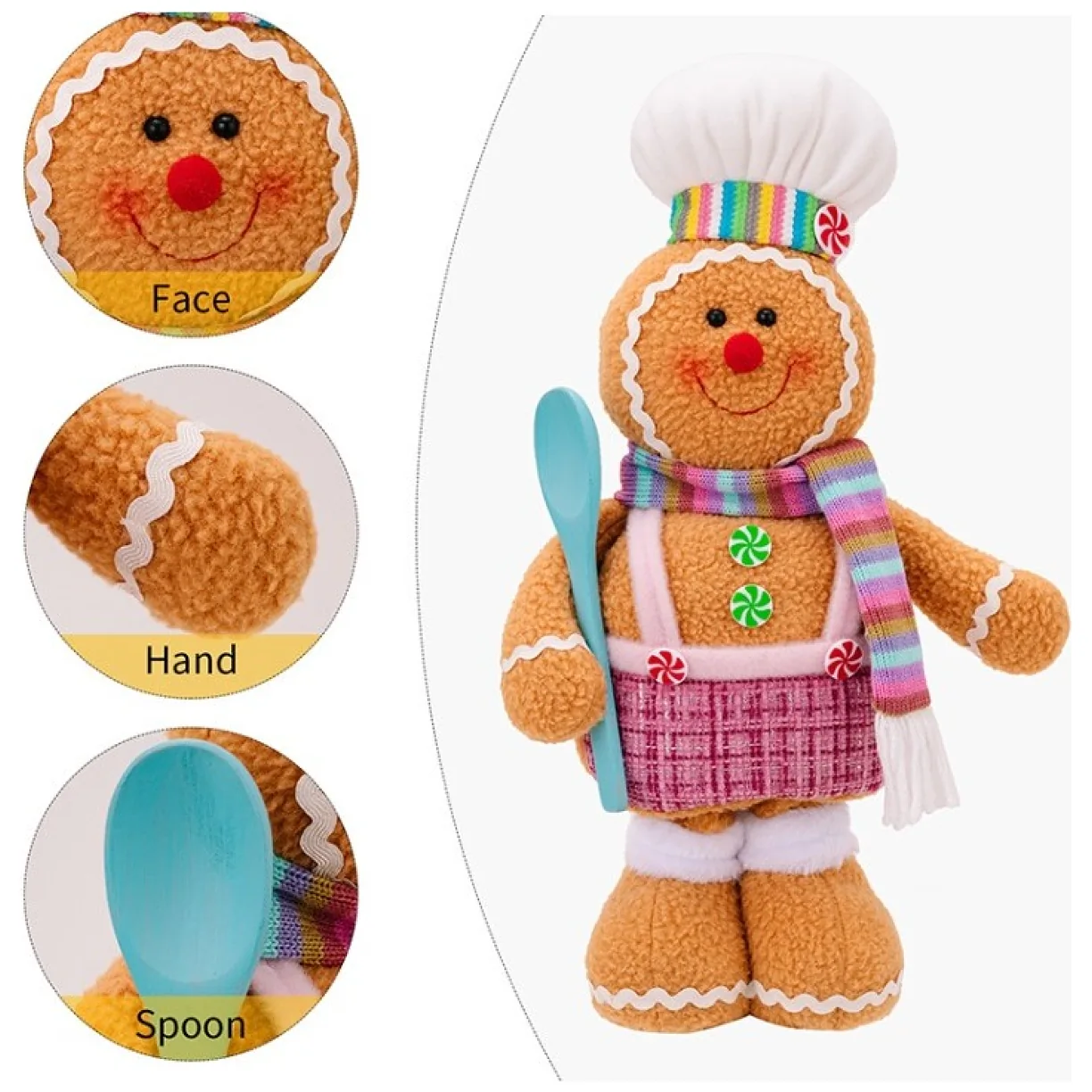 Figurka Pan Pierniczek teleskopowe nogi BOŻE NARODZENIE 52cm Z PLUSZU - obrazek 4