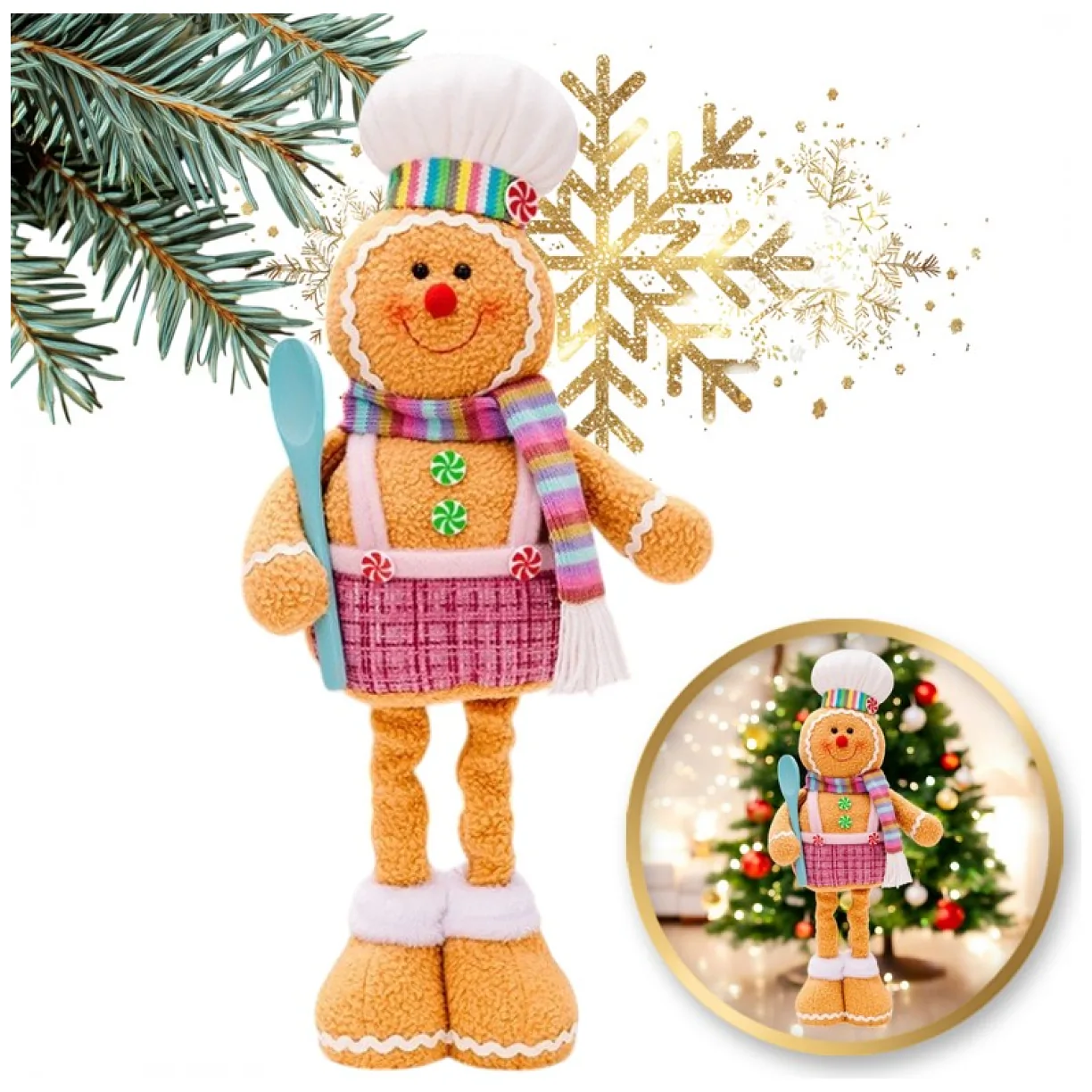 Figurka Pan Pierniczek teleskopowe nogi BOŻE NARODZENIE 52cm Z PLUSZU