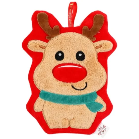Świąteczny ręcznik do rąk z motywem renifera, czerwony, polar 25x20 cm