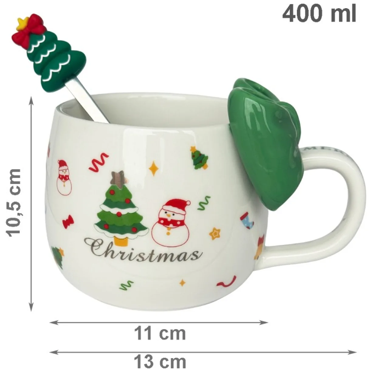 KUBEK ŚWIĄTECZNY Z KOKARDĄ - zestaw w pudełku z łyżeczką 400 ml - obrazek 3