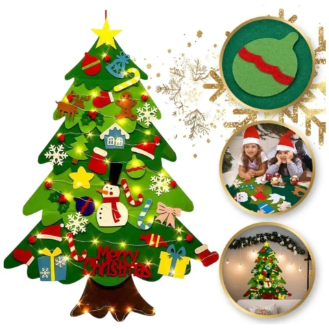 Świąteczna mata edukacyjna z filcu CHOINKA LED dla dzieci 98 x 70 cm