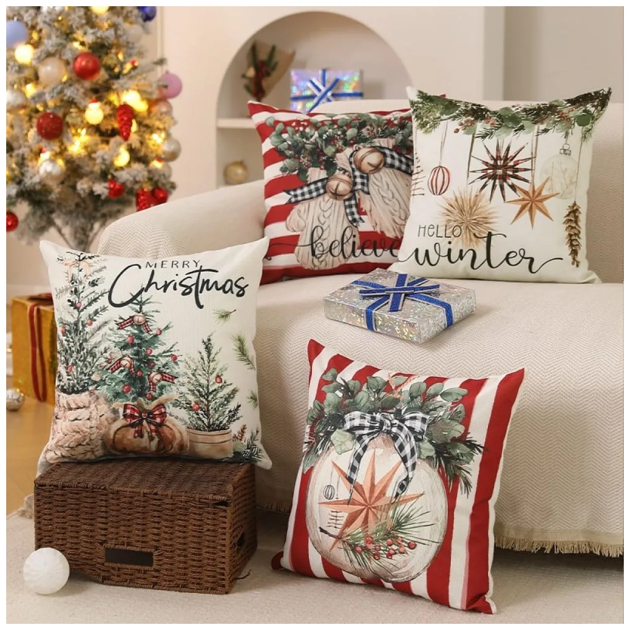 Poszewka na poduszkę 45 x 45 cm motyw świąteczny BOHO - obrazek 2