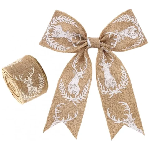 Taśma świąteczna na kokardę, wstążka na prezent Bożonarodzeniowa Beżowa 5cm x 2m
