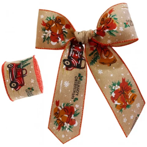 Taśma świąteczna na kokardę, wstążka na prezent Bożonarodzeniowa 6,3cm x 2m