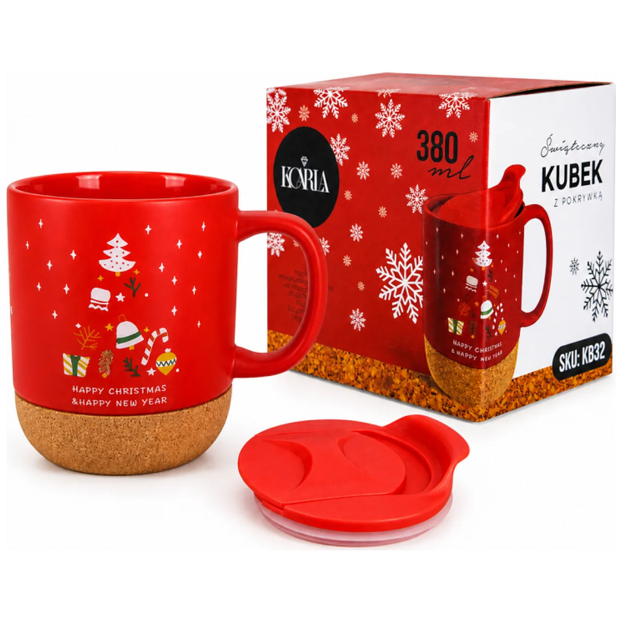 Świąteczny Kubek ceramiczny z korkiem 380 ml z przykrywką + pudełko - obrazek 2