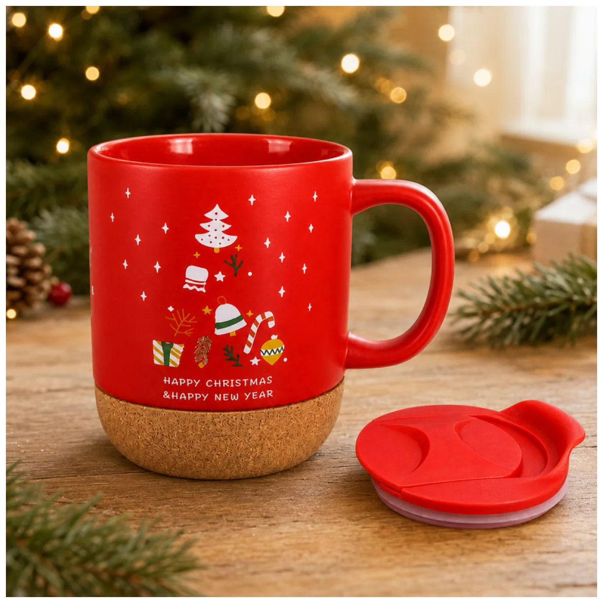 Świąteczny Kubek ceramiczny z korkiem 380 ml z przykrywką + pudełko - obrazek 3