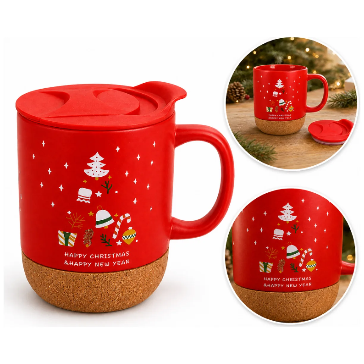 Świąteczny Kubek ceramiczny z korkiem 380 ml z przykrywką + pudełko
