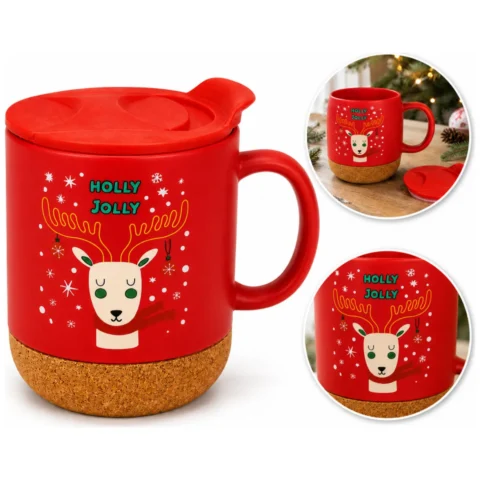 Świąteczny Kubek ceramiczny z korkiem 380 ml z przykrywką, w pudełku