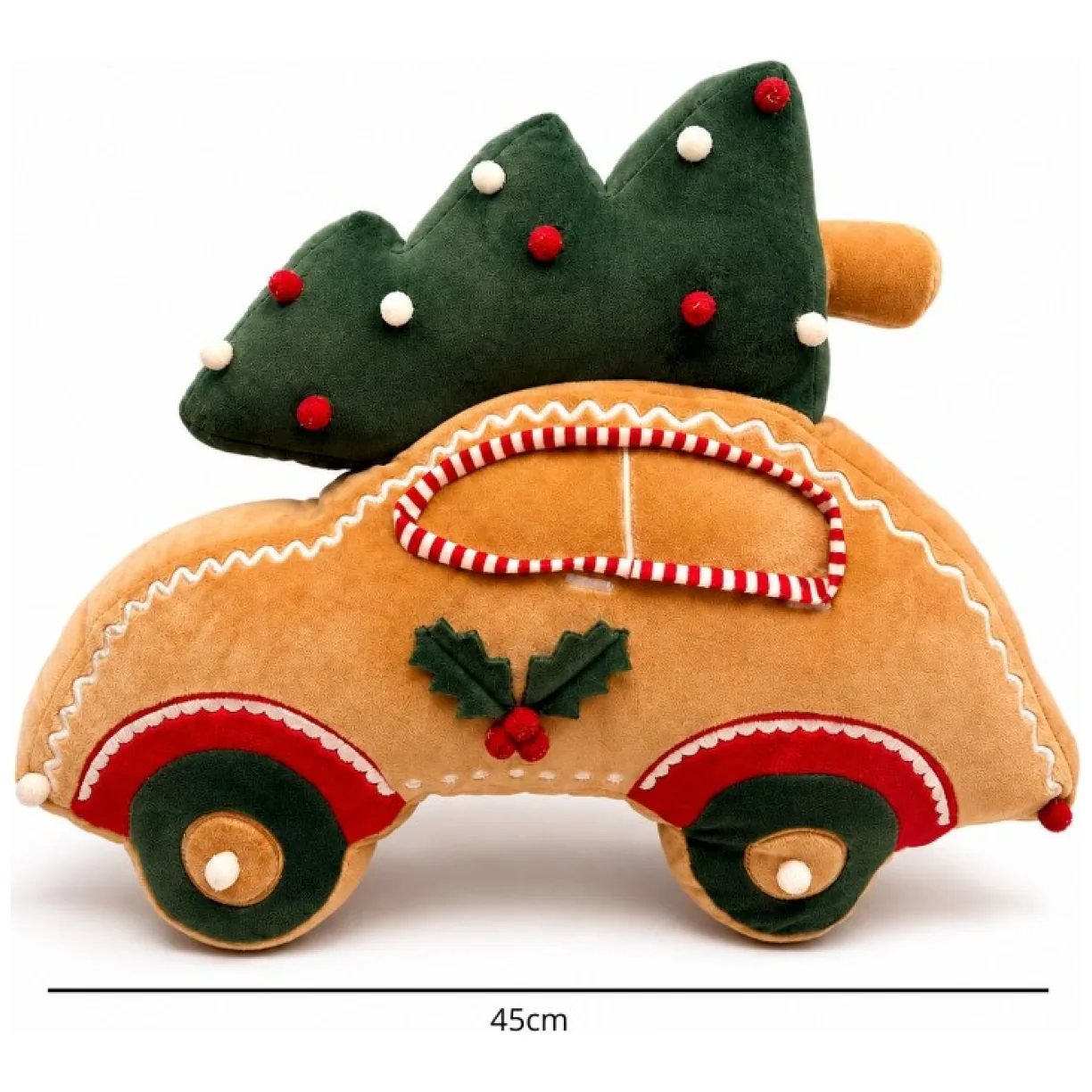Poduszka w kształcie Świątecznego autka z choinką, piękna welurowa 45cm - obrazek 5