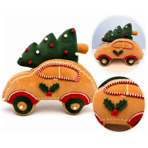 Poduszka w kształcie Świątecznego autka z choinką, piękna welurowa 45cm
