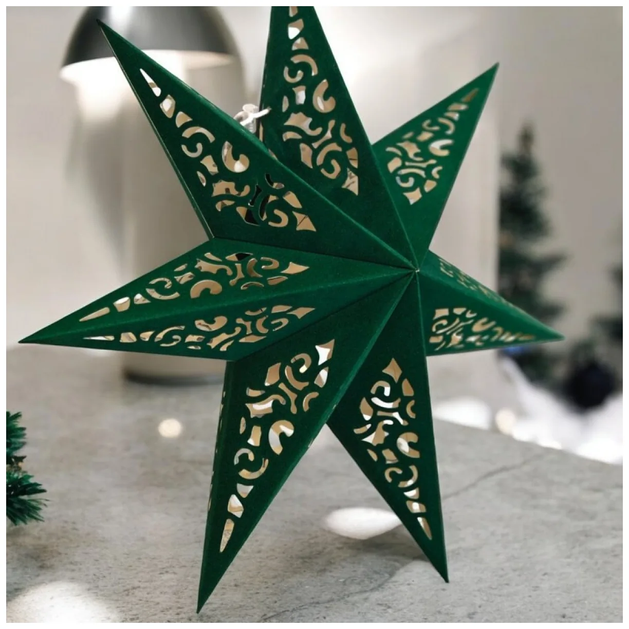 Świąteczna duża gwiazda papierowa 3D witraż ażurowa welurowa zielona 60 cm - obrazek 3