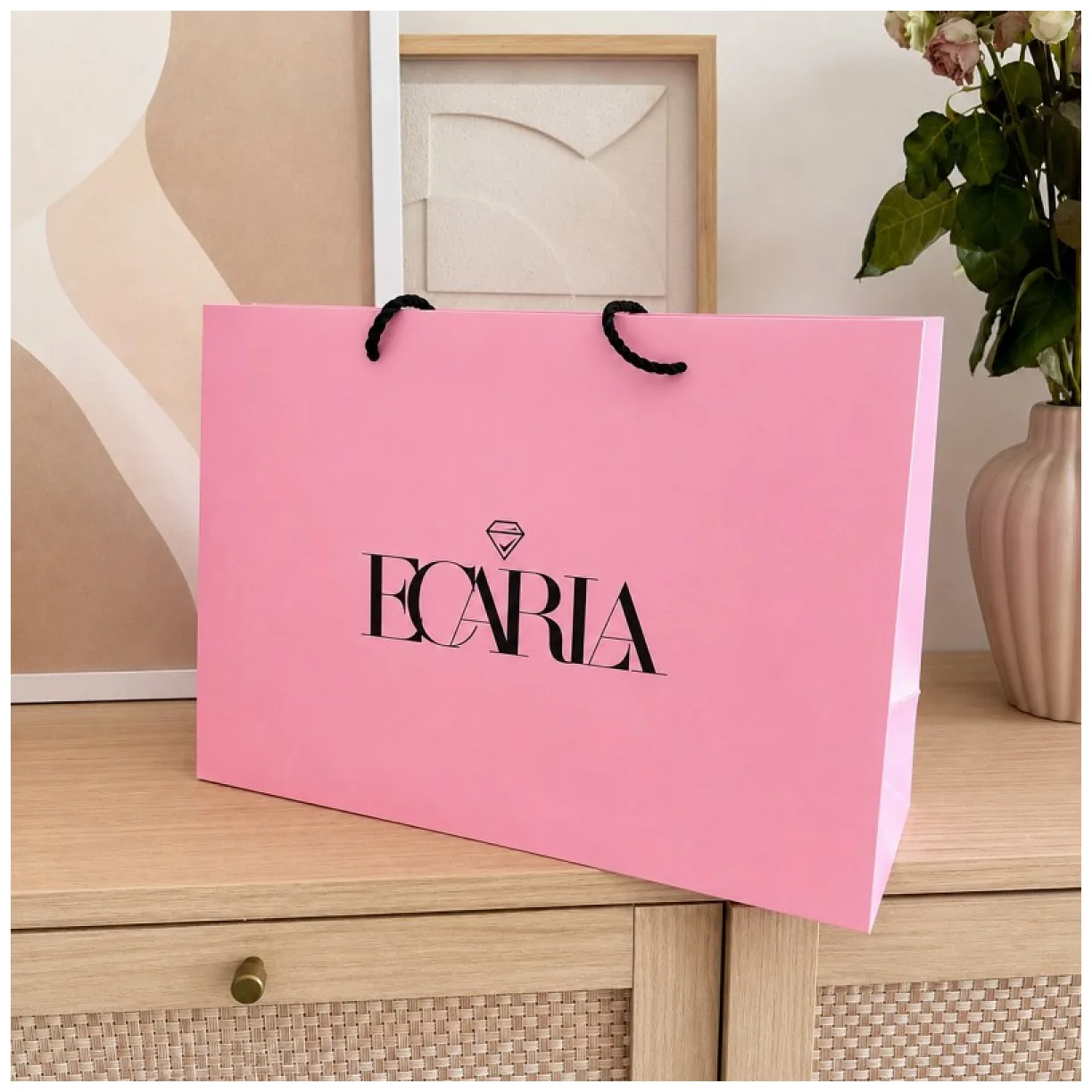 Torba ozdobna prezentowa duża 40x15x29cm, powlekana matowa, różowa z logo - obrazek 2