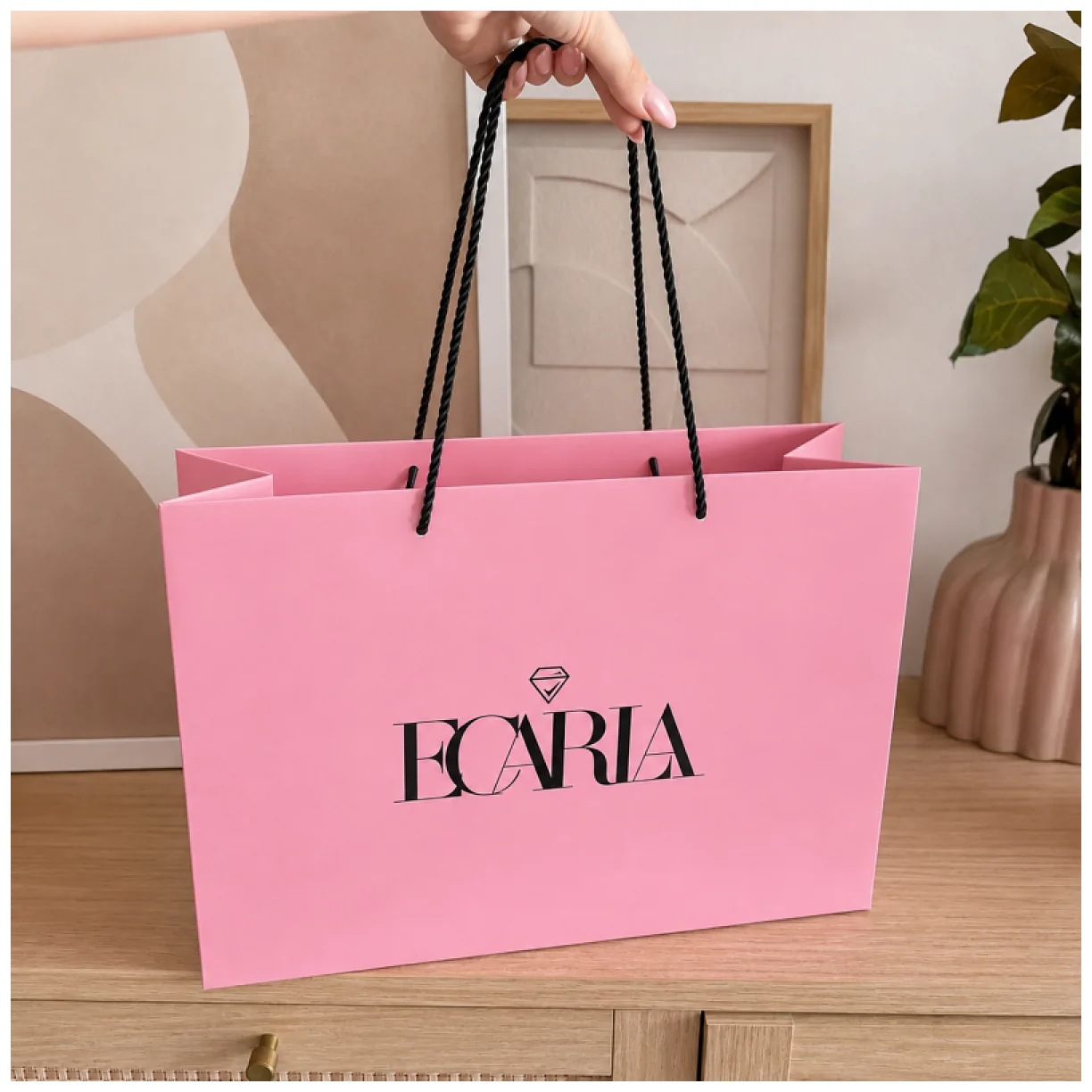 Torba ozdobna prezentowa duża 40x15x29cm, powlekana matowa, różowa z logo - obrazek 3