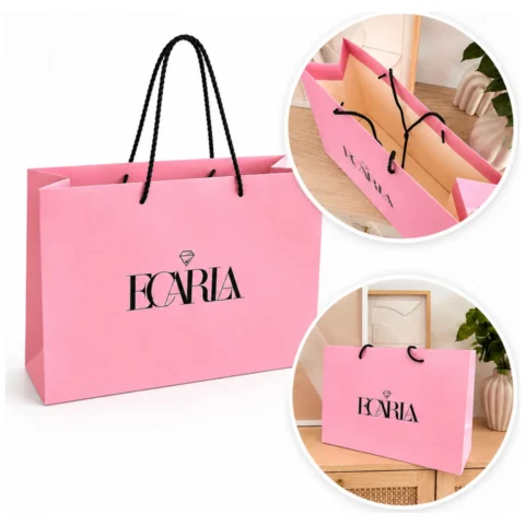 Torba ozdobna prezentowa duża 40x15x29cm, powlekana matowa, różowa z logo